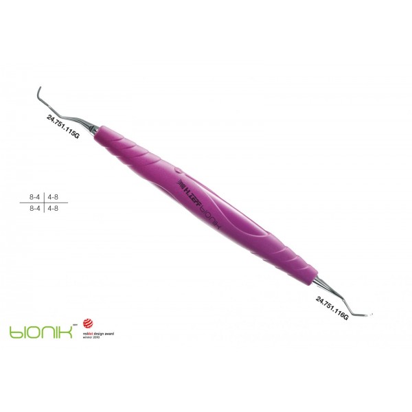 24.204.15G СПЕЦИАЛНА КЮРЕТА ПЕРИОДОНТАЛНА, ДРЪЖКА BIONIK, GRACEY 15-16, СИГНАЛНО ЛИЛАВИ СМЕНЯЕМИ НАКРАЙНИЦИ 